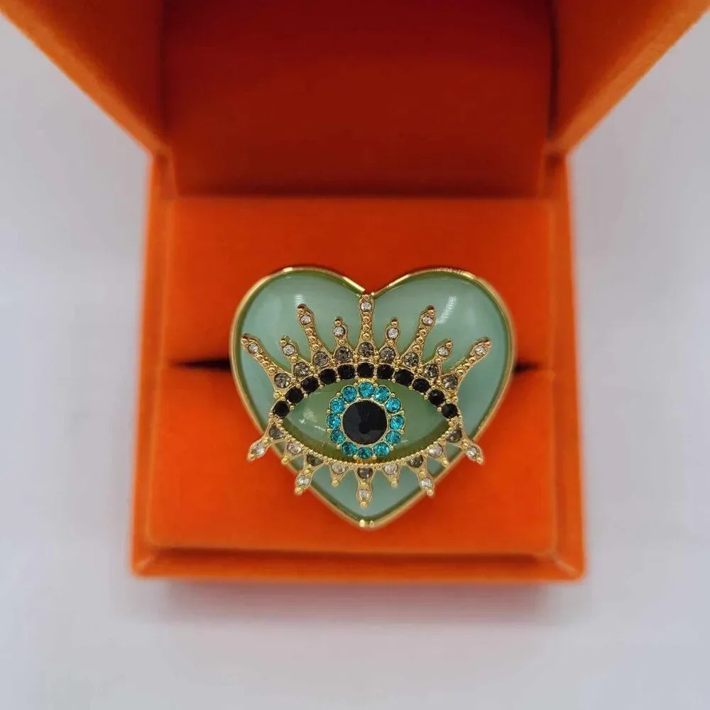 Kurt Geiger Evil Eye Green Stone Heart Cocktail Ring size 7 NWT! NEW!